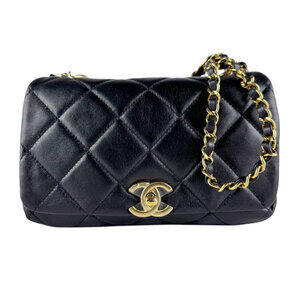 Chanel CHANEL Shoulder Bag, Lambskin, Black Gold, Women's z10553